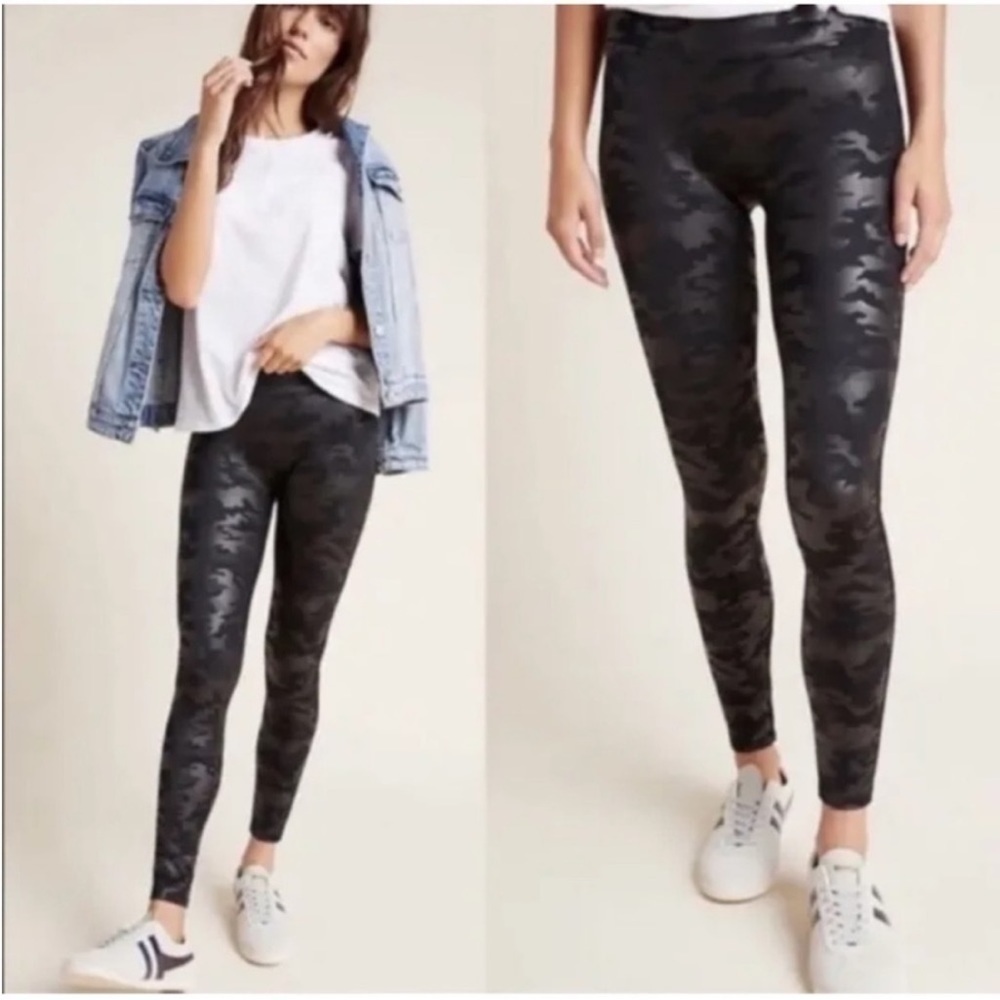 Spanx Vegan Leather Camo Black Leggings 7/8